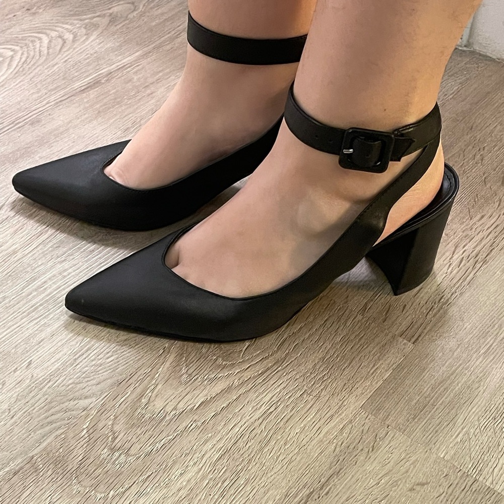 Marc Fisher Black Leather Heels with Ankle Strap